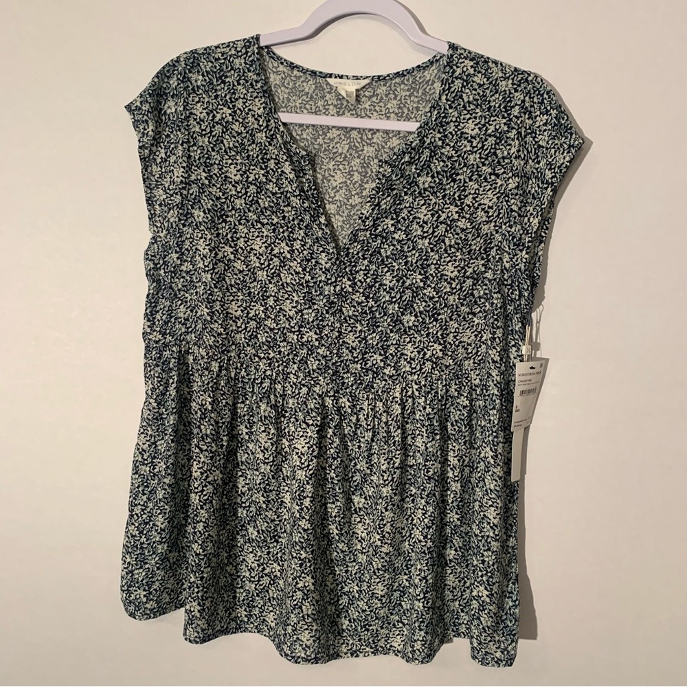 New Caslon Women’s Short Sleeve Swing Blouse In Navy Size S